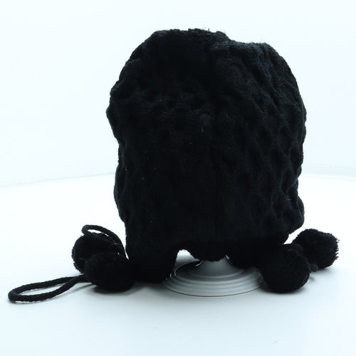 Preworn Womens Black Acrylic Beanie One Size - Pom Pom