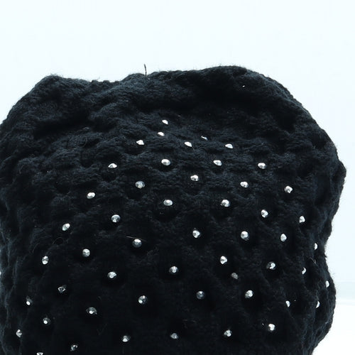 Preworn Womens Black Acrylic Beanie One Size - Pom Pom