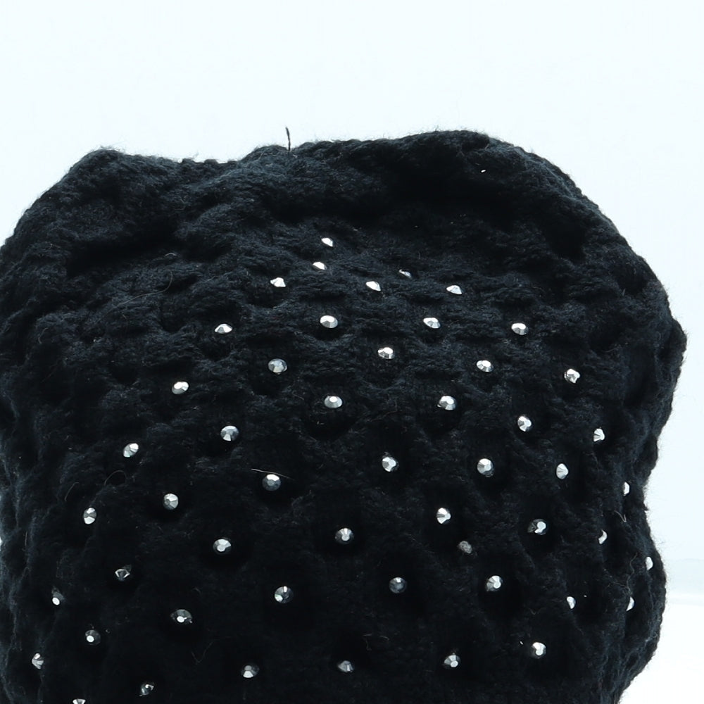 Preworn Womens Black Acrylic Beanie One Size - Pom Pom