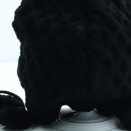 Preworn Womens Black Acrylic Beanie One Size - Pom Pom