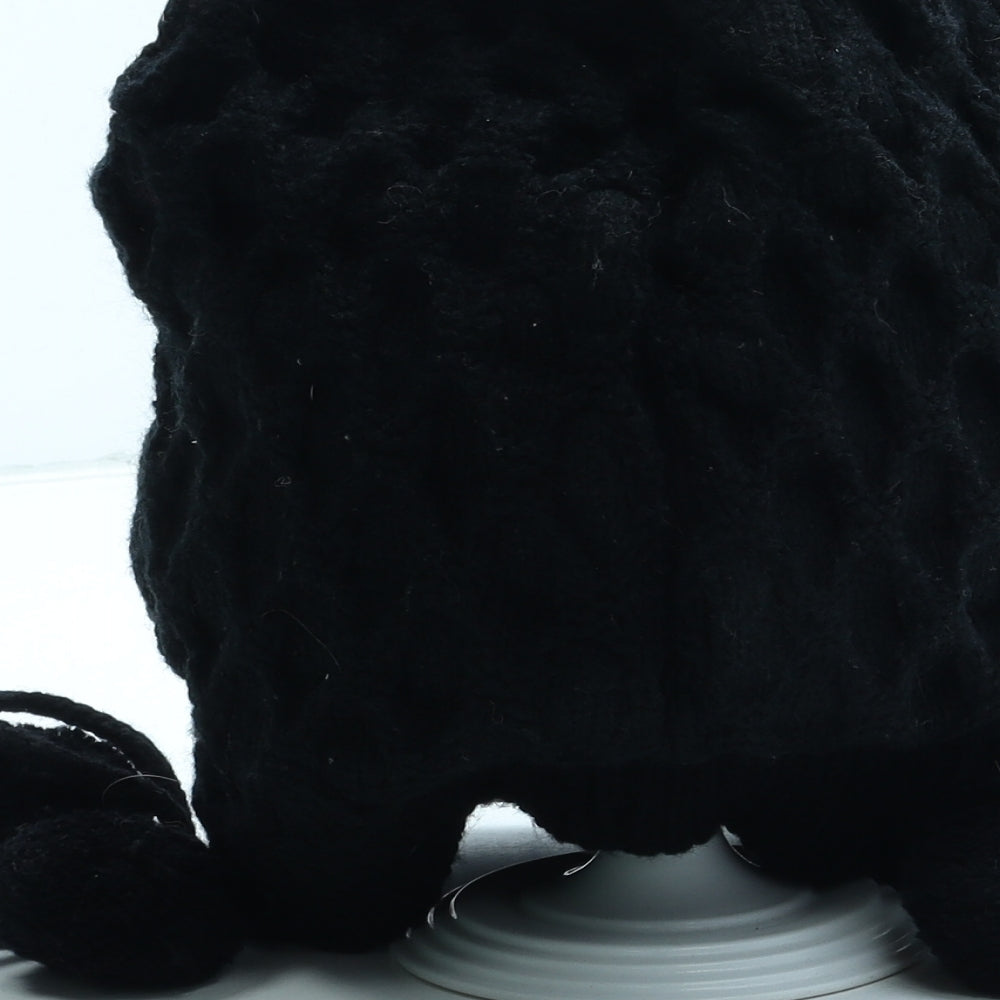 Preworn Womens Black Acrylic Beanie One Size - Pom Pom