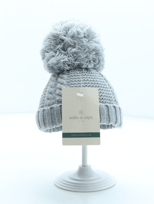 Millie & Ralph Girls Grey Acrylic Bobble Hat Size S