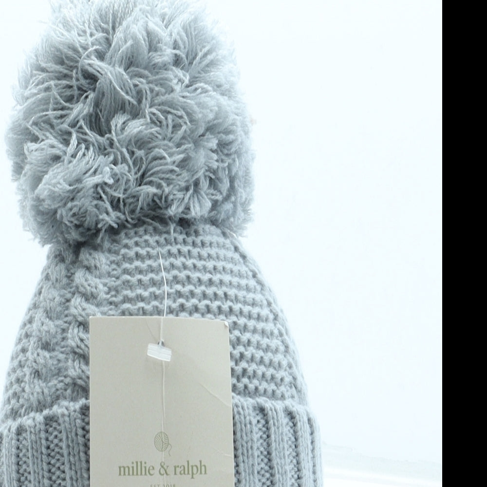 Millie & Ralph Girls Grey Acrylic Bobble Hat Size S