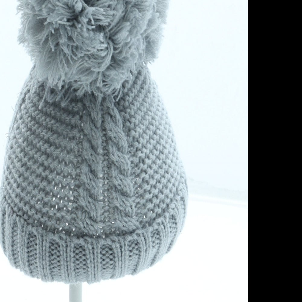 Millie & Ralph Girls Grey Acrylic Bobble Hat Size S