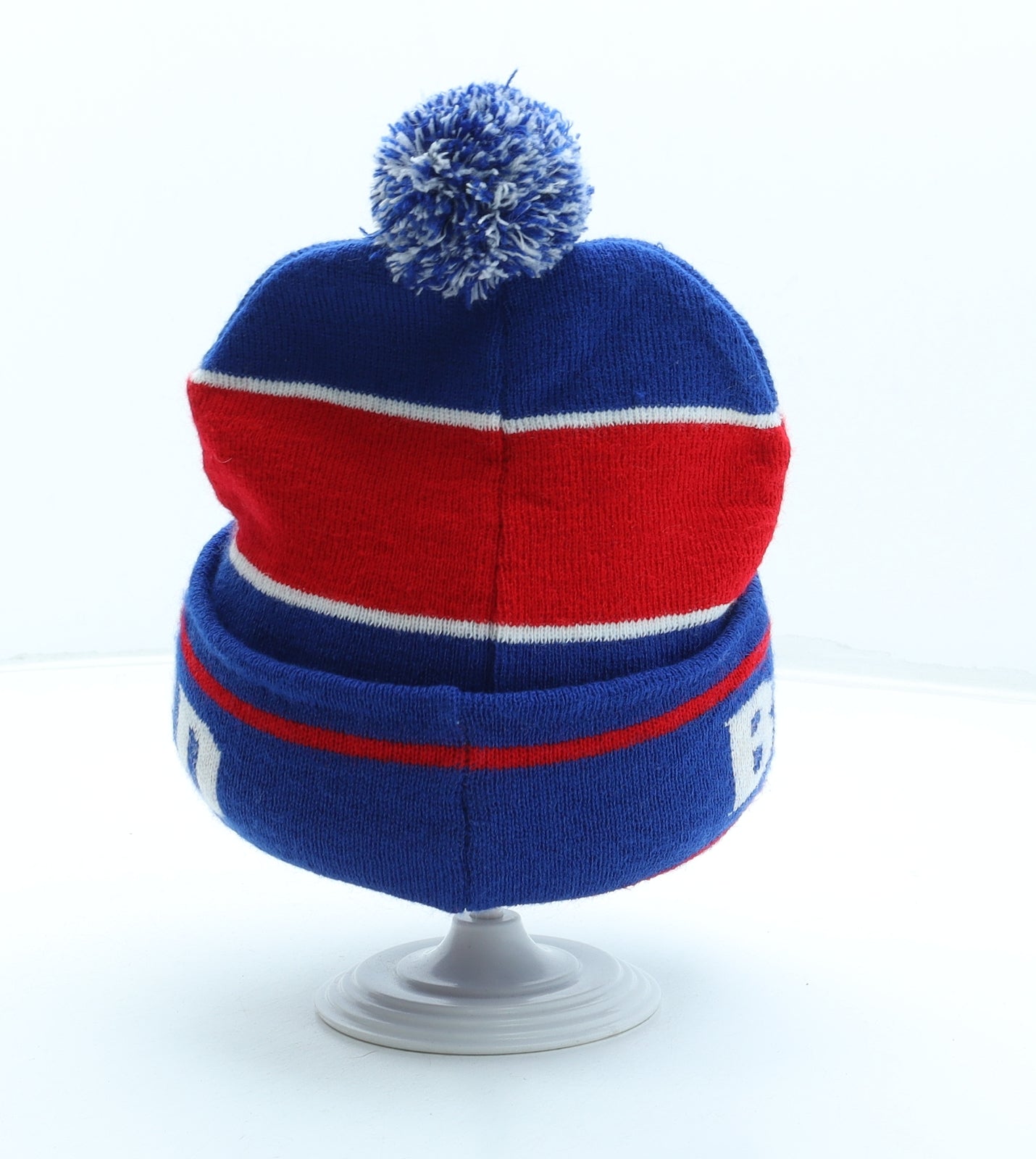 Preworn Boys Blue Geometric Acrylic Bobble Hat One Size - Battyeford Cricket