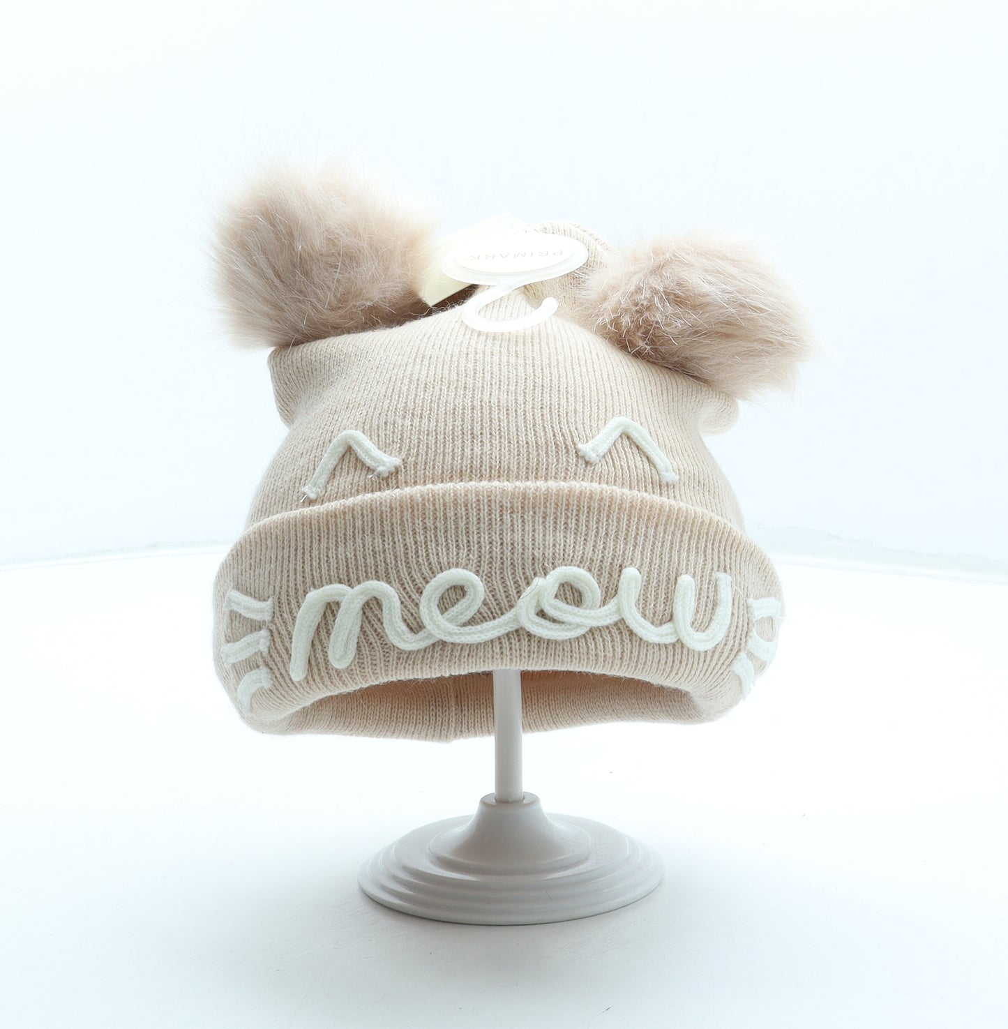 Primark Womens Pink Acrylic Bobble Hat One Size - Meow Cat