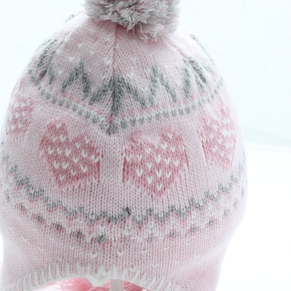 Matalan Girls Pink Acrylic Bobble Hat One Size - Pom Pom Hearts