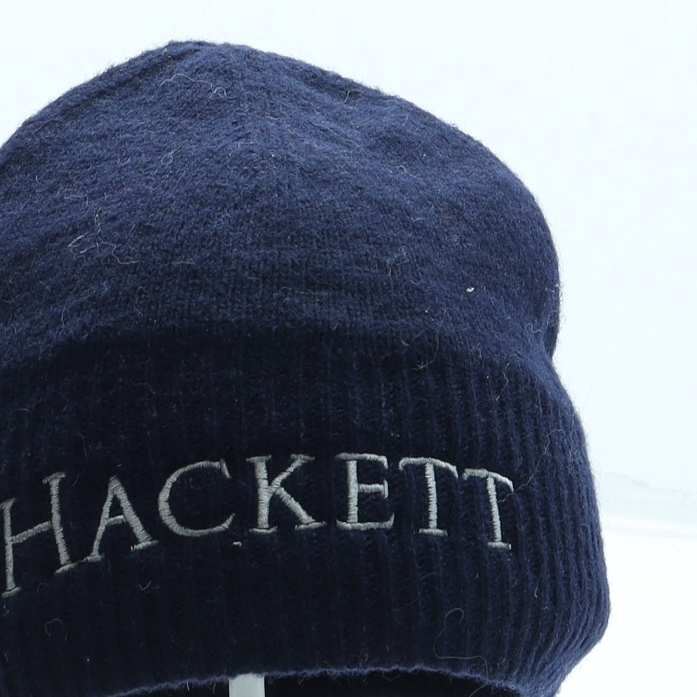 Hackett London Mens Blue Acrylic Beanie One Size - Logo 1
