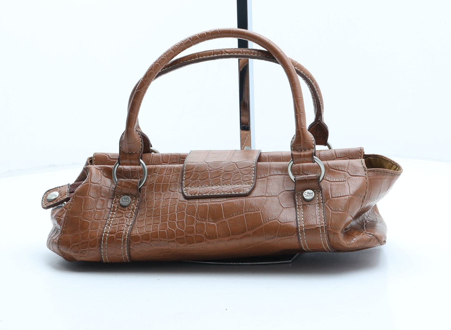 Charlotte Reid Womens Brown Polyurethane Top Handle Bag Size Small - Croc Texture