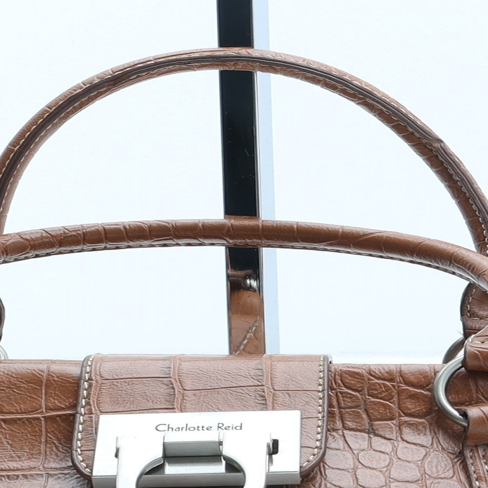 Charlotte Reid Womens Brown Polyurethane Top Handle Bag Size Small - Croc Texture