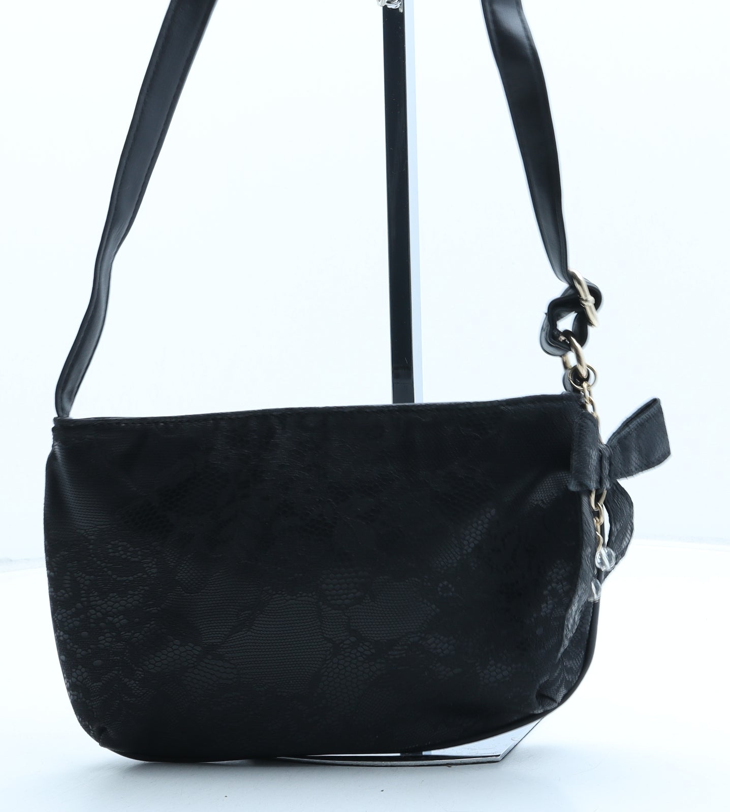Preworn Womens Black Floral Polyurethane Crossbody Size Small