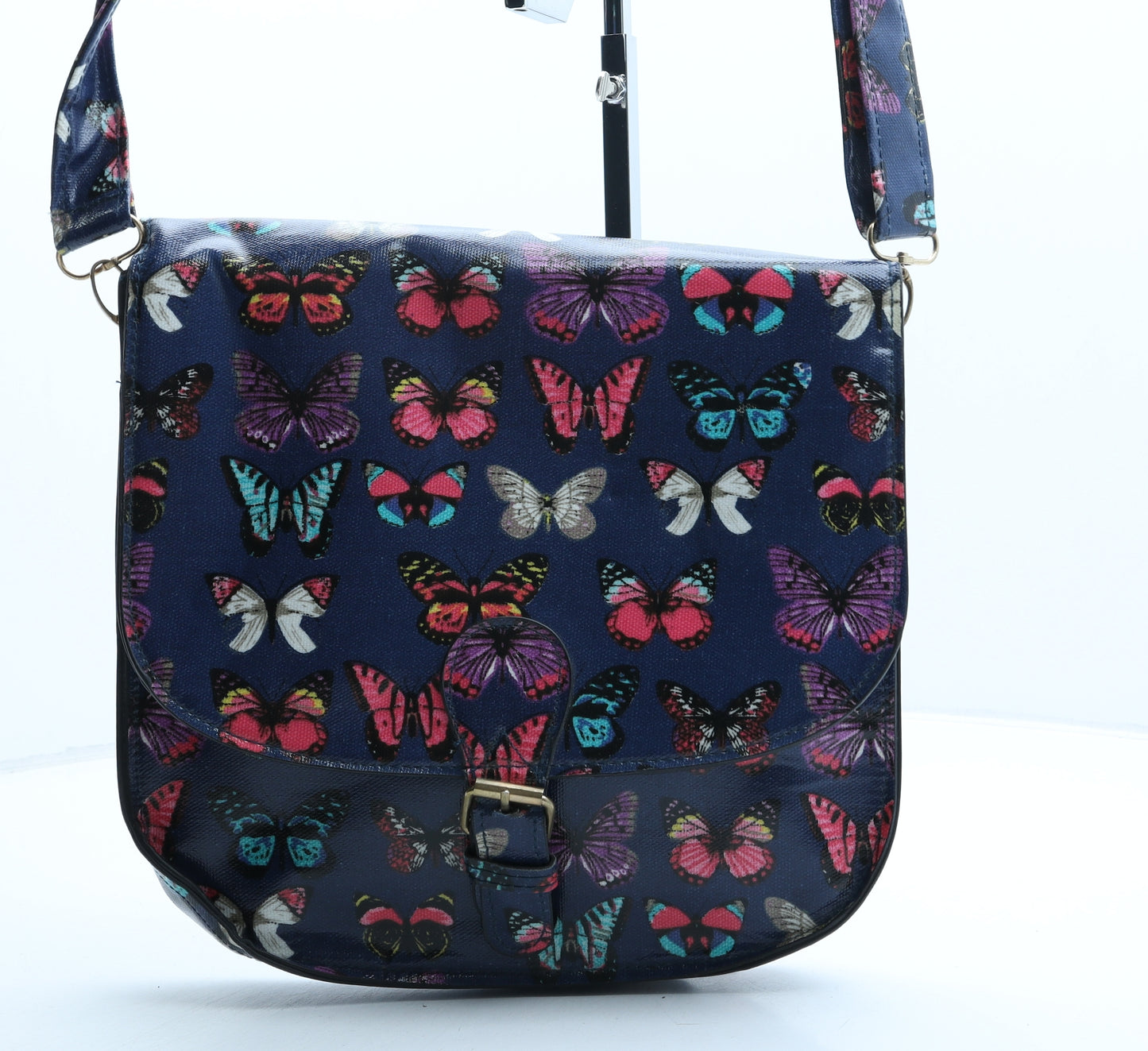 Preworn Womens Blue Geometric Polyurethane Satchel Size Medium - Butterfly