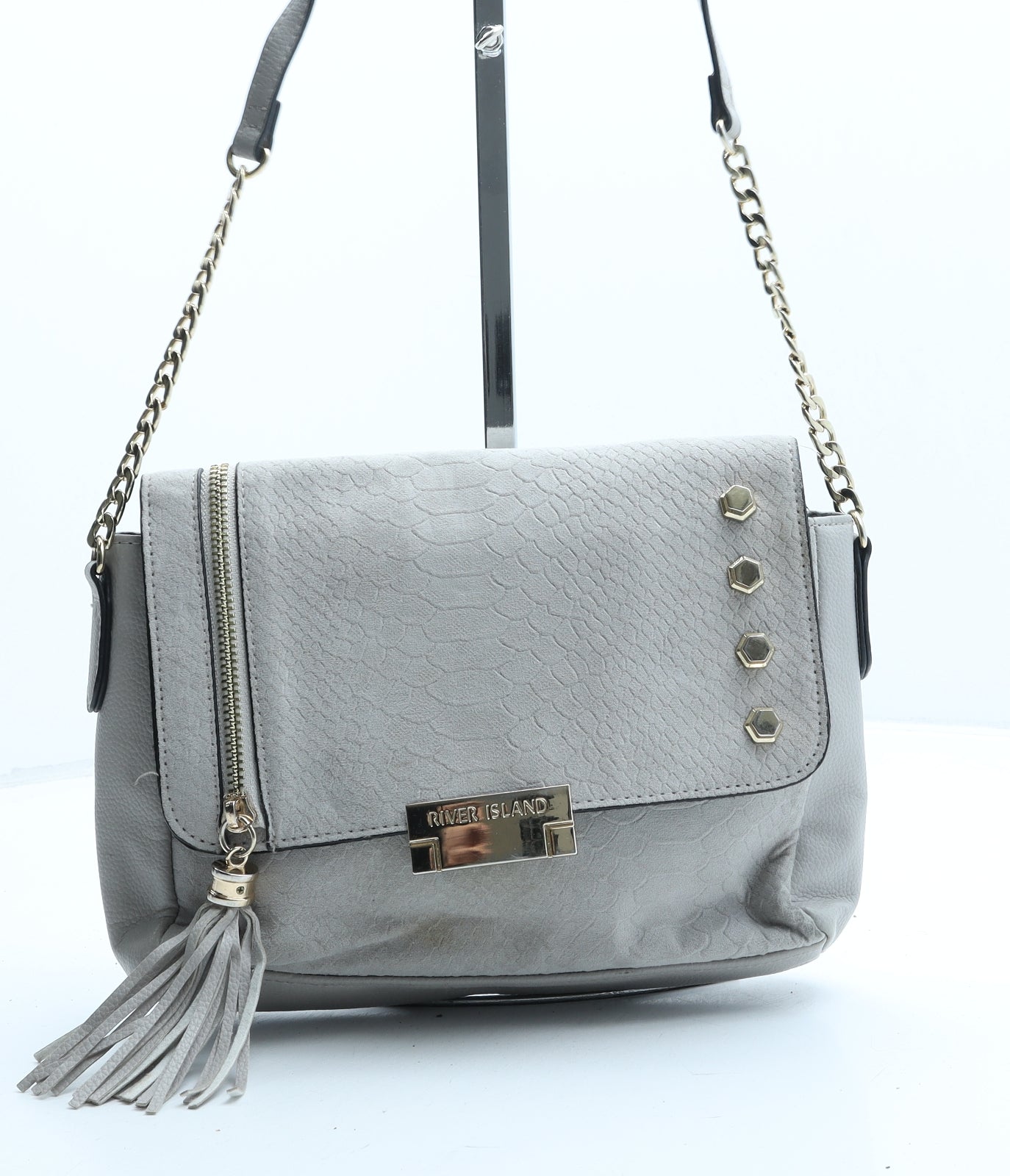 River Island Womens Grey Polyurethane Crossbody Size Small - Croc Texture