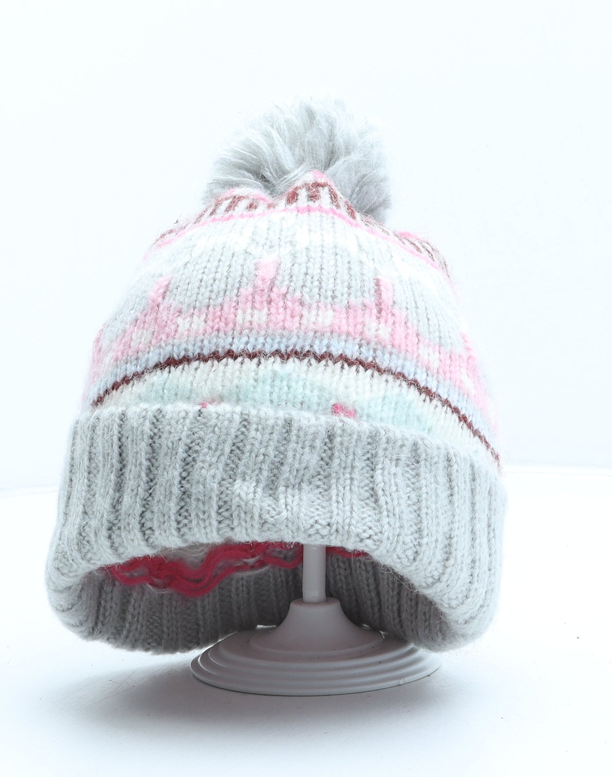 Gap Womens Grey Fair Isle Acrylic Bobble Hat One Size