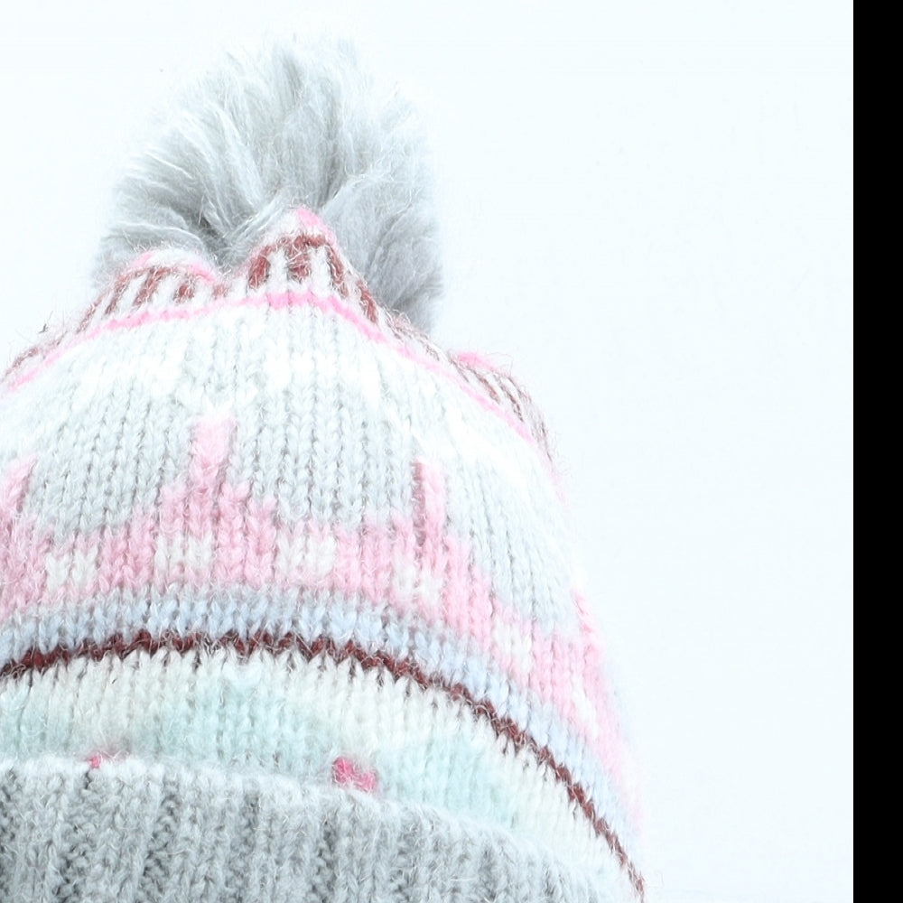 Gap Womens Grey Fair Isle Acrylic Bobble Hat One Size