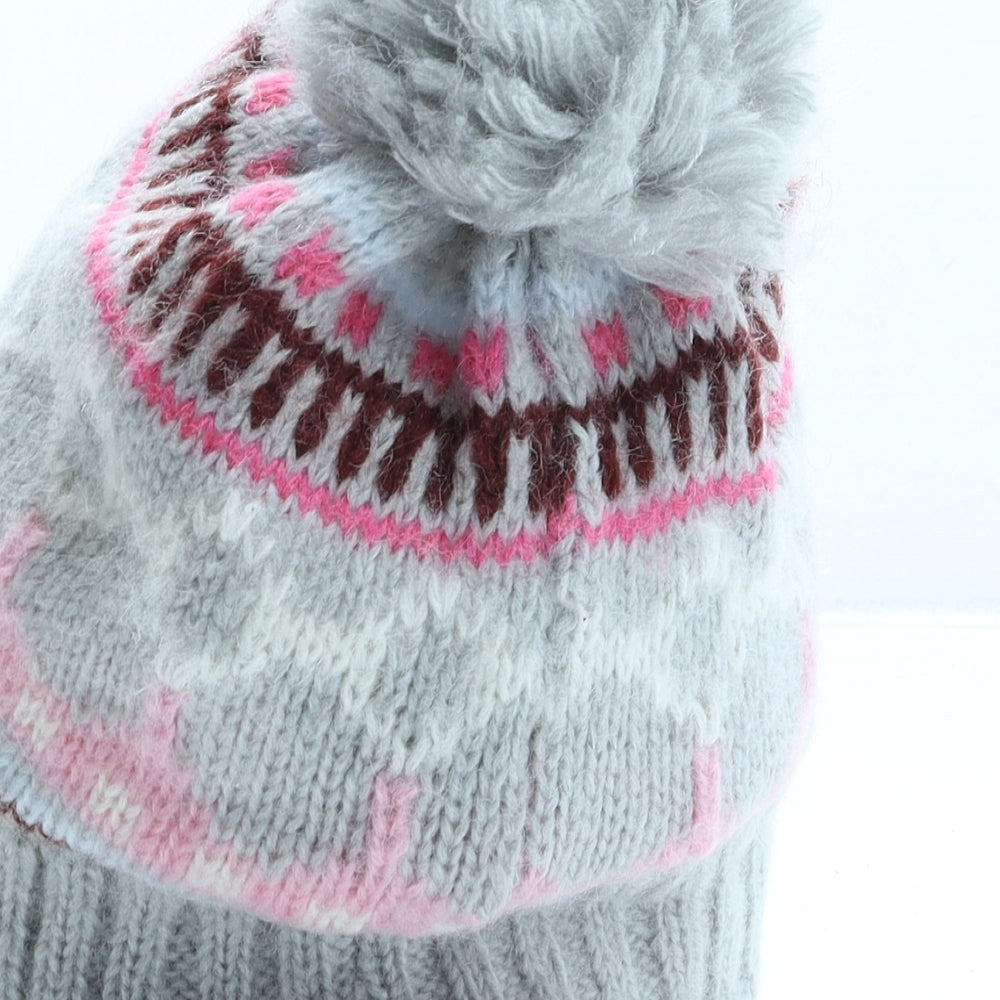 Gap Womens Grey Fair Isle Acrylic Bobble Hat One Size