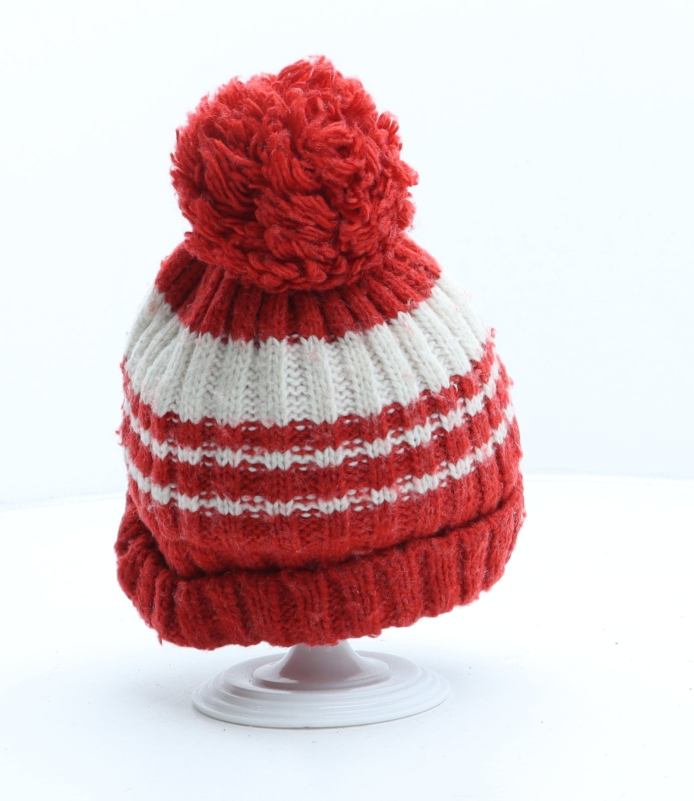 NEXT Boys Red Striped Acrylic Bobble Hat One Size