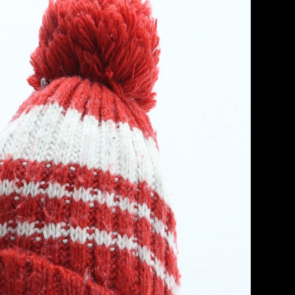 NEXT Boys Red Striped Acrylic Bobble Hat One Size