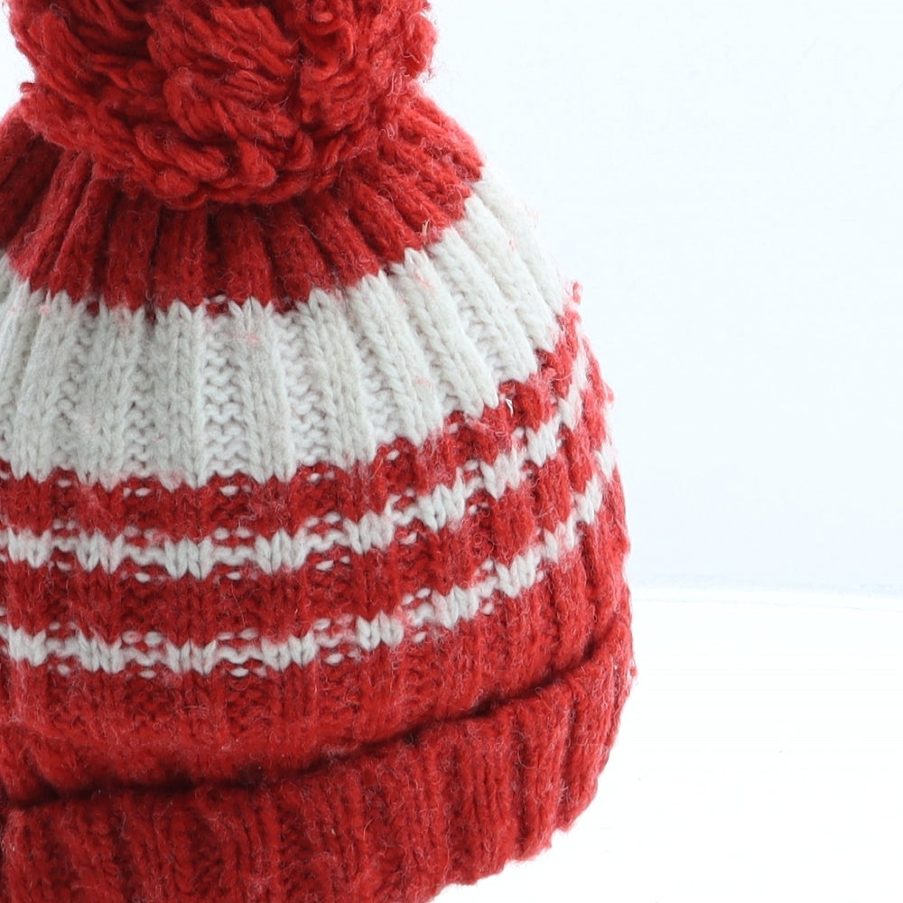 NEXT Boys Red Striped Acrylic Bobble Hat One Size