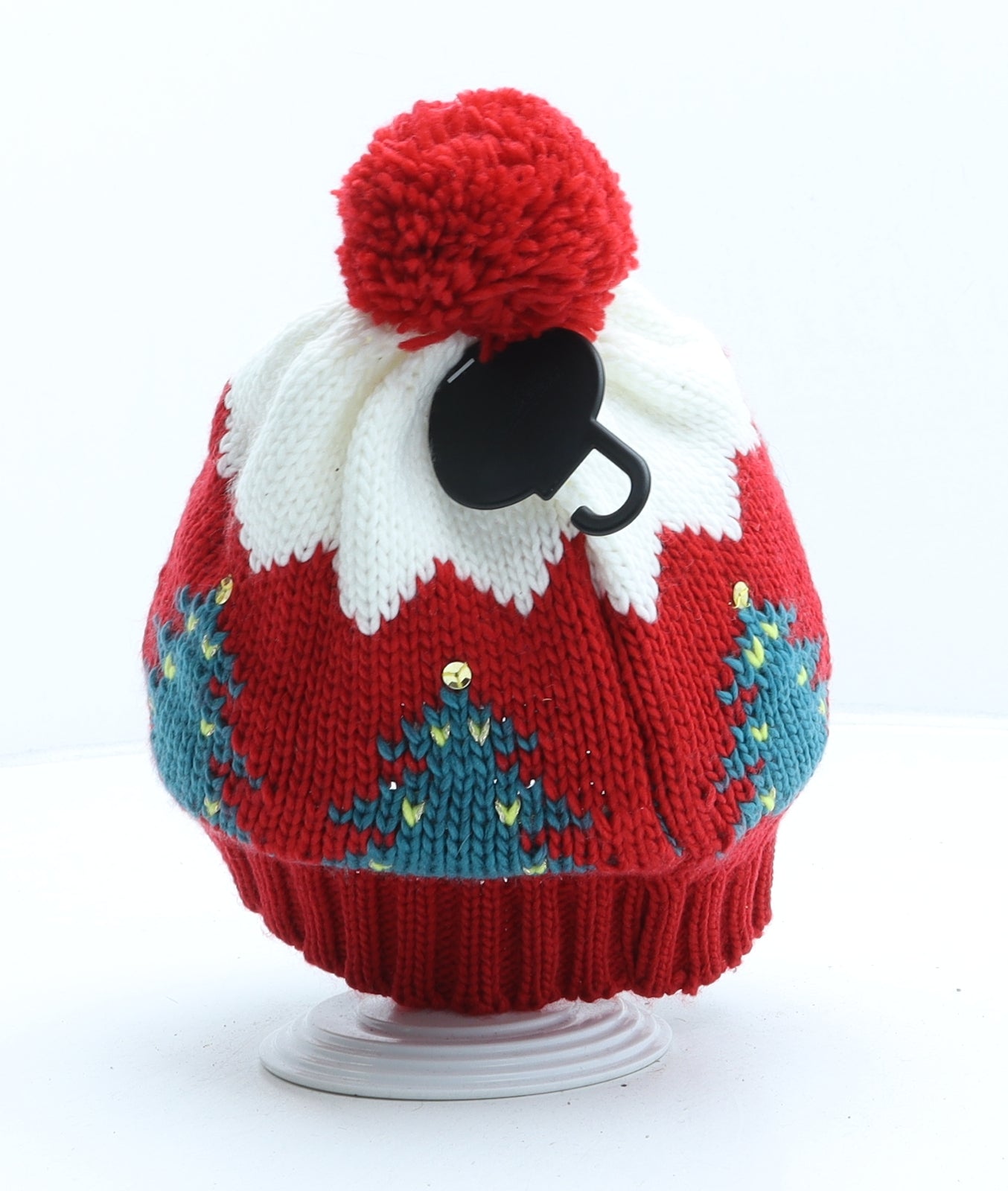 Peacocks Womens Red Fair Isle Acrylic Bobble Hat One Size - Christmas