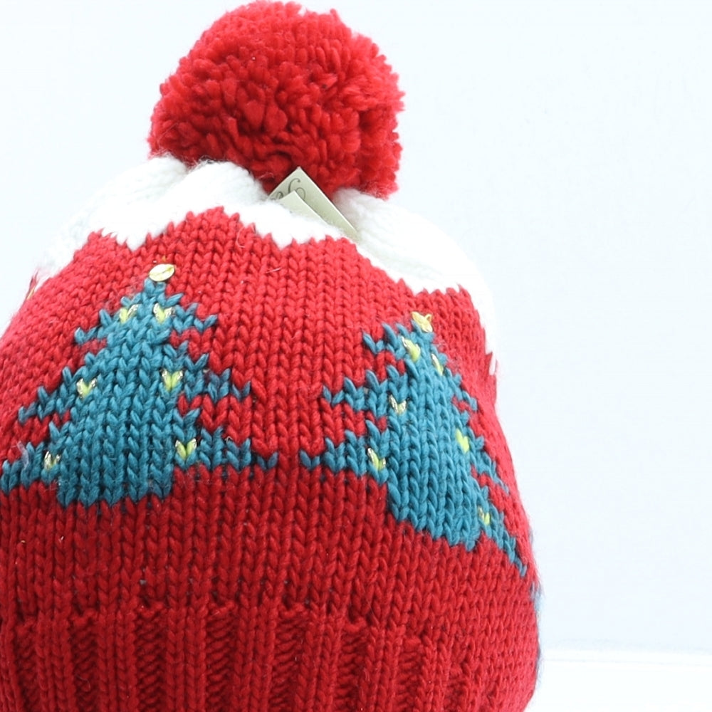 Peacocks Womens Red Fair Isle Acrylic Bobble Hat One Size - Christmas
