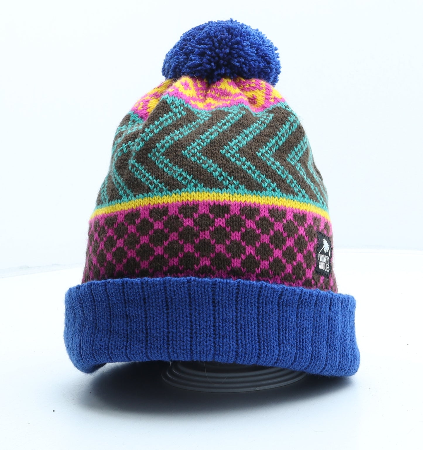 Wonky Woolies Womens Multicoloured Fair Isle Acrylic Bobble Hat One Size