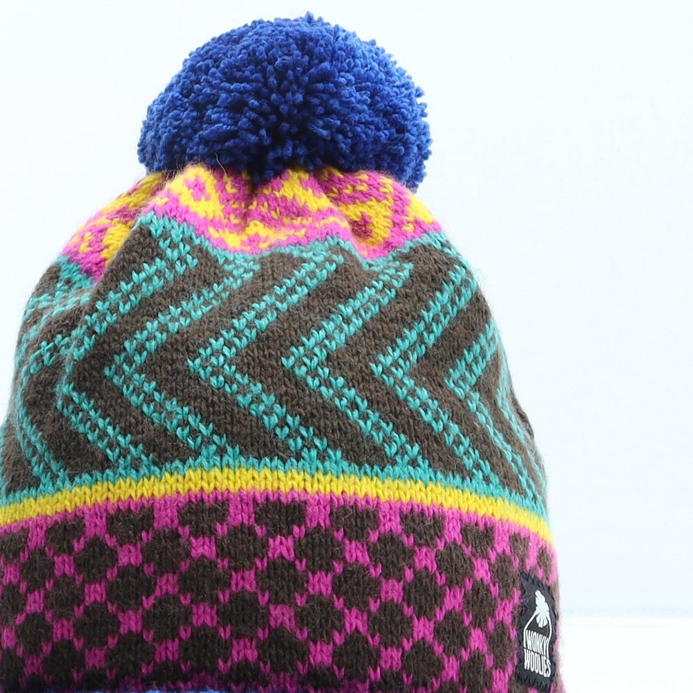 Wonky Woolies Womens Multicoloured Fair Isle Acrylic Bobble Hat One Size