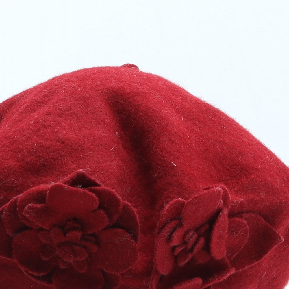 Accessorize Womens Red Wool Beret One Size - Flower Detail