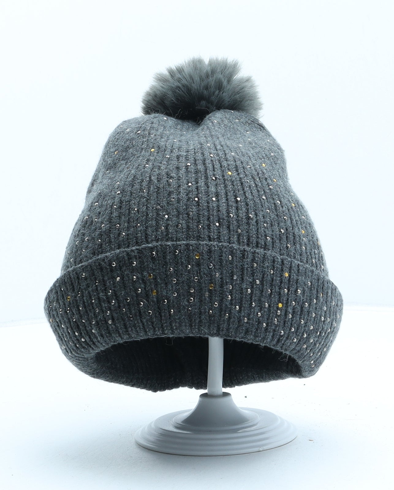 Zara Womens Grey Polyester Bobble Hat One Size