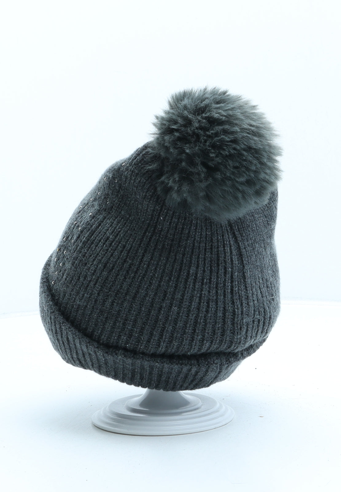 Zara Womens Grey Polyester Bobble Hat One Size