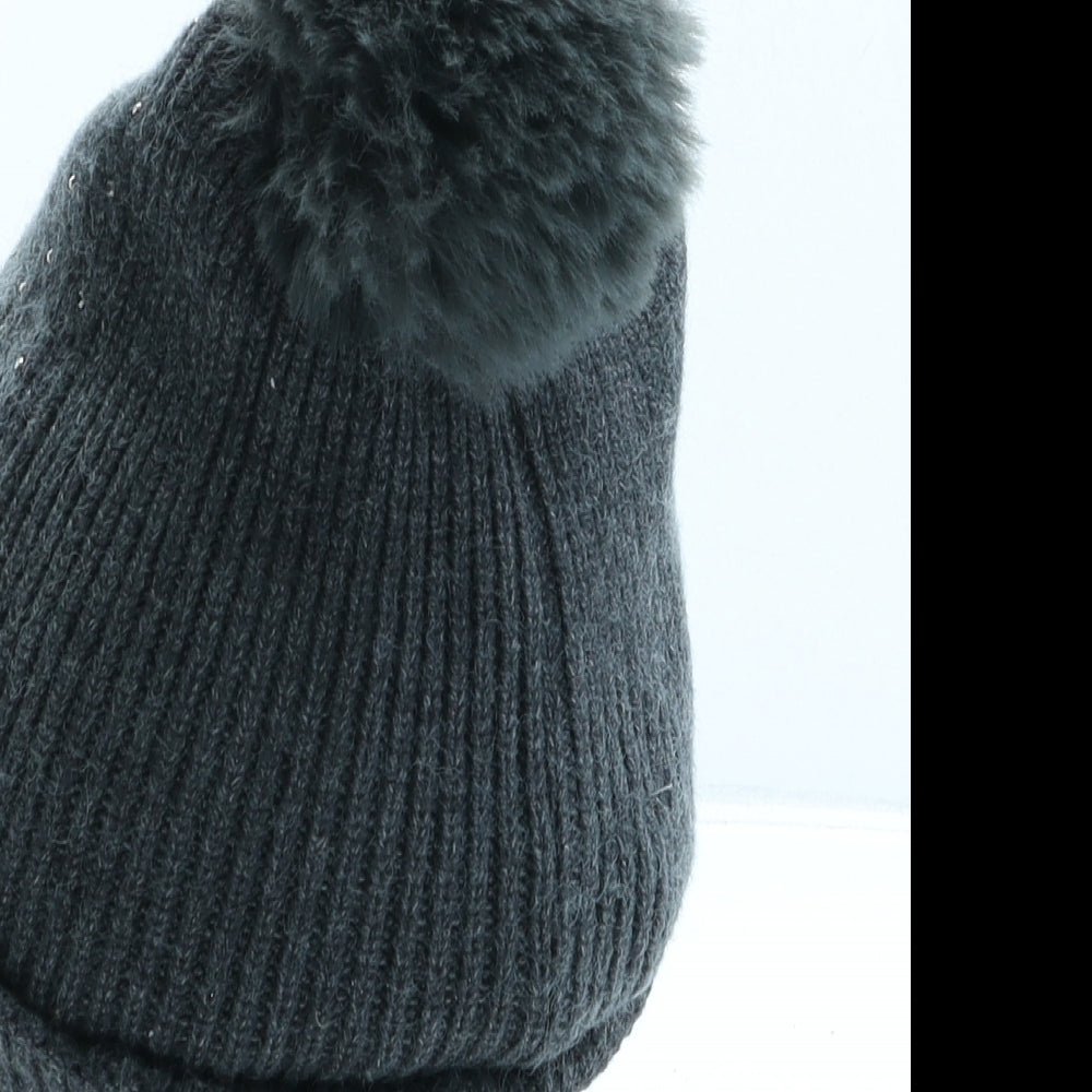 Zara Womens Grey Polyester Bobble Hat One Size