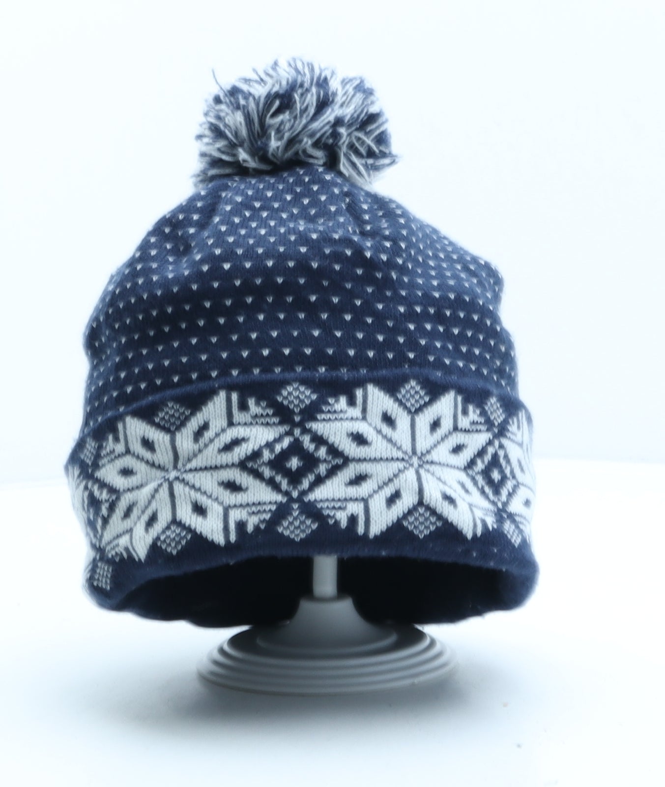 Preworn Womens Blue Fair Isle Acrylic Bobble Hat One Size