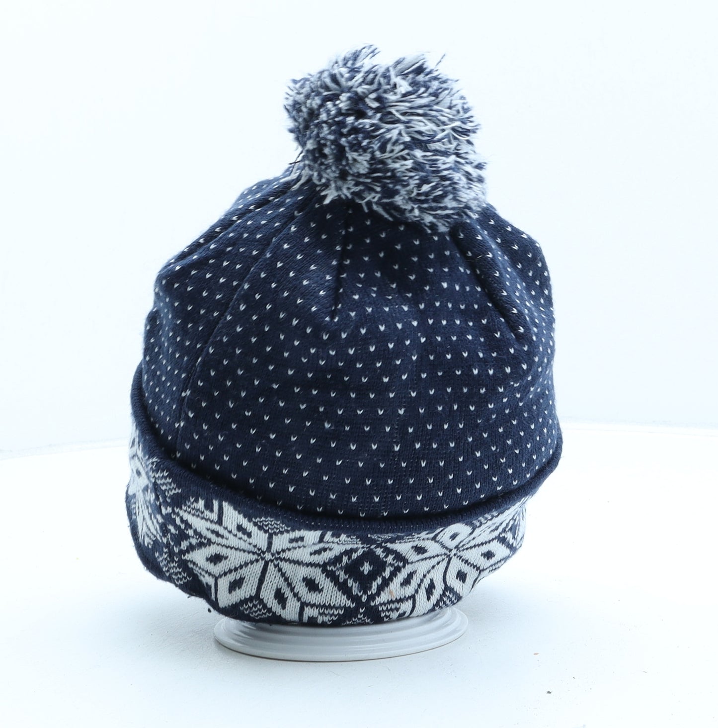 Preworn Womens Blue Fair Isle Acrylic Bobble Hat One Size