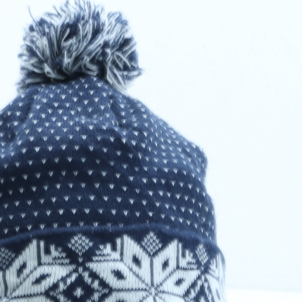 Preworn Womens Blue Fair Isle Acrylic Bobble Hat One Size