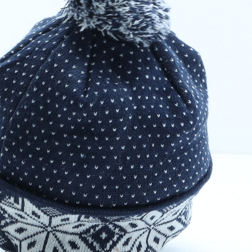 Preworn Womens Blue Fair Isle Acrylic Bobble Hat One Size