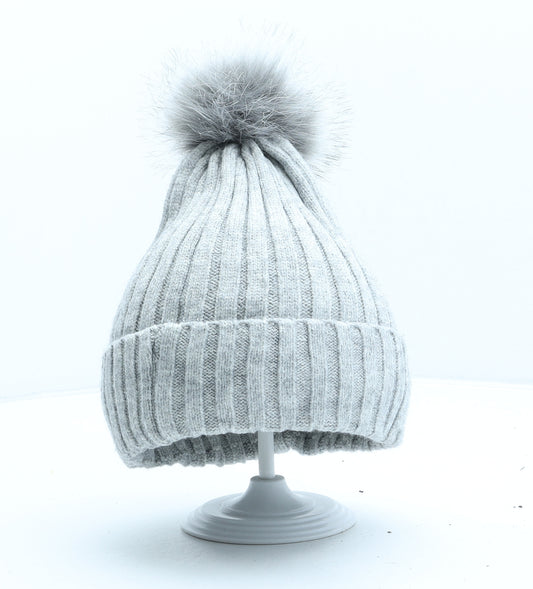 Primark Womens Grey Acrylic Bobble Hat One Size