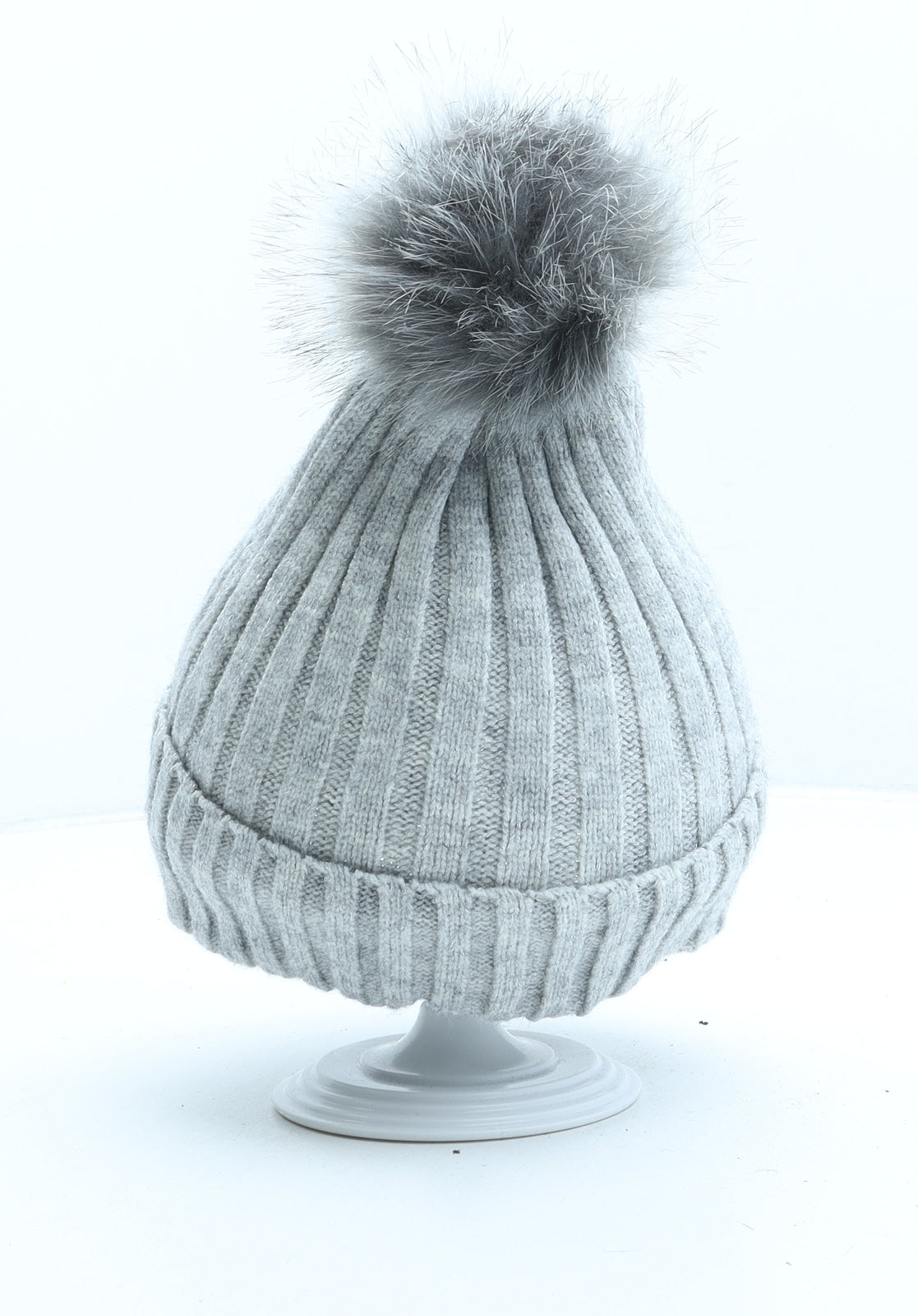 Primark Womens Grey Acrylic Bobble Hat One Size