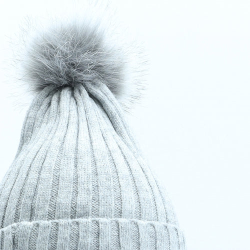 Primark Womens Grey Acrylic Bobble Hat One Size
