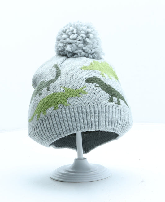 Marks and Spencer Boys Grey Geometric Acrylic Bobble Hat One Size - Dinosaur