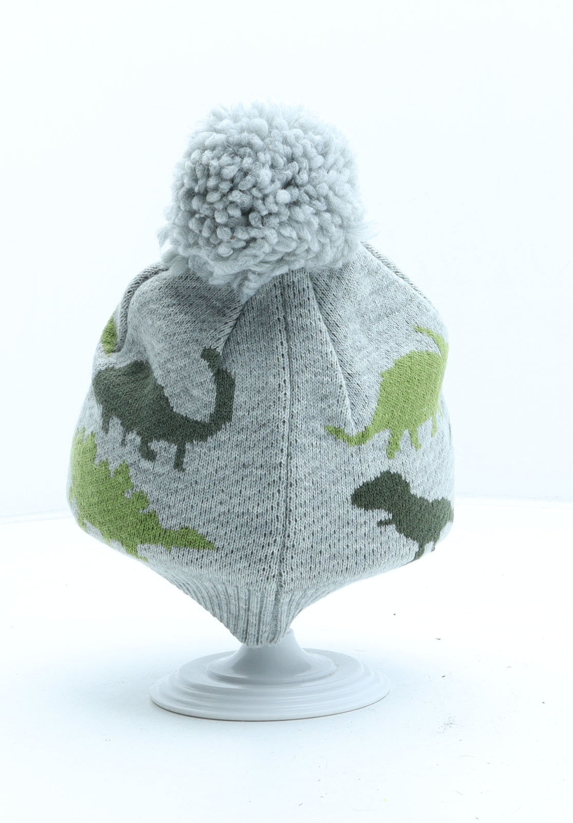 Marks and Spencer Boys Grey Geometric Acrylic Bobble Hat One Size - Dinosaur