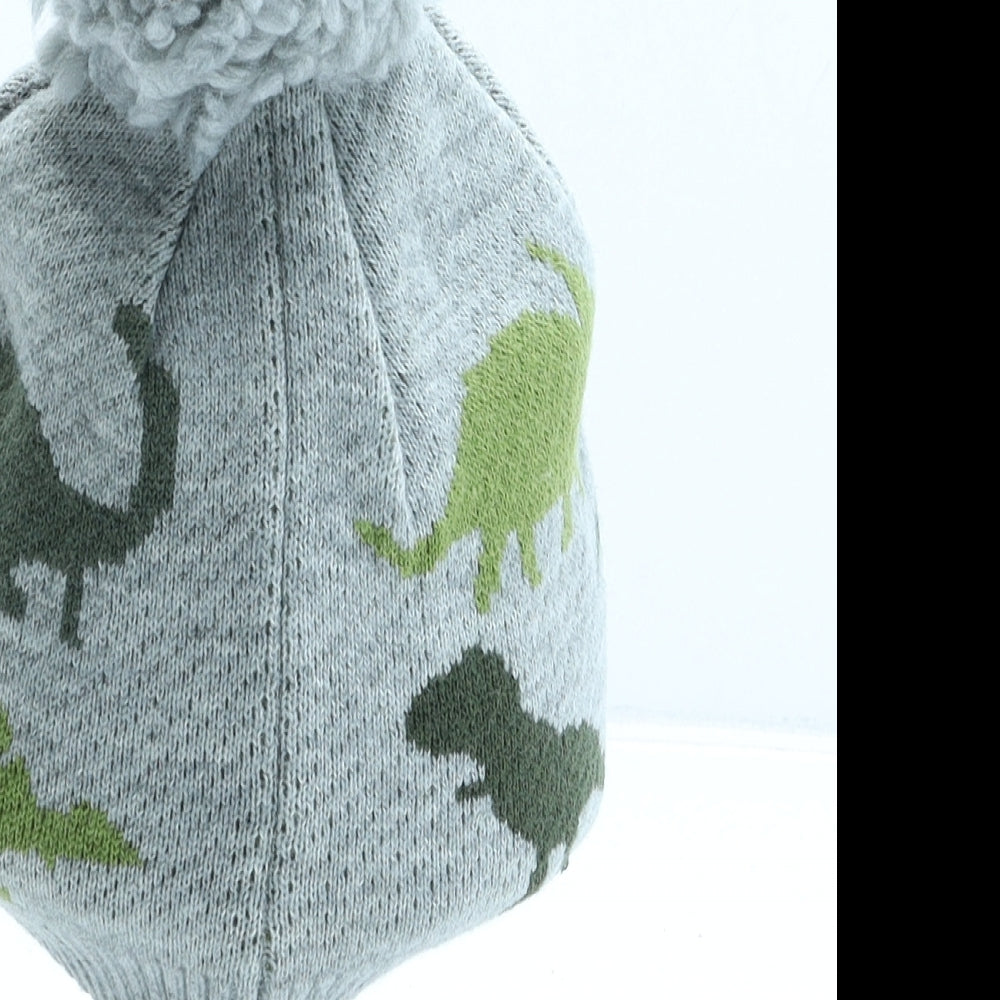 Marks and Spencer Boys Grey Geometric Acrylic Bobble Hat One Size - Dinosaur