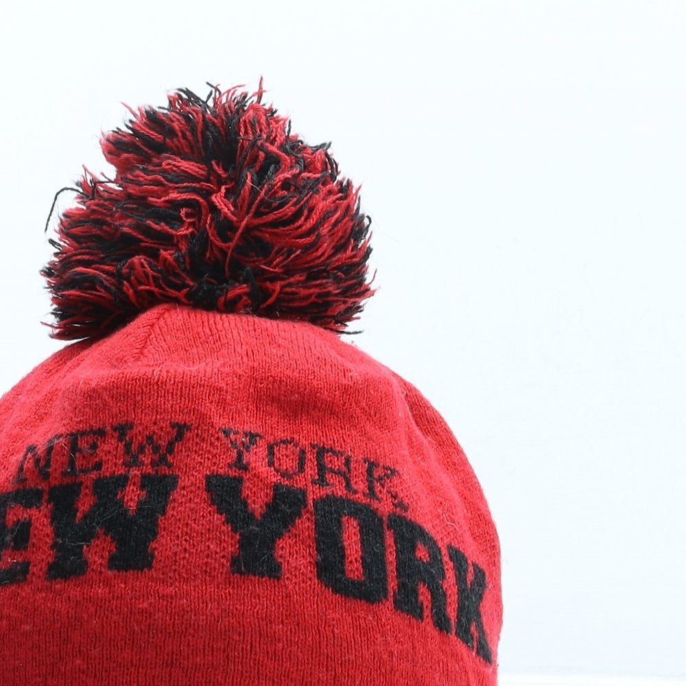 City Hunter Mens Red Acrylic Beanie One Size - New York