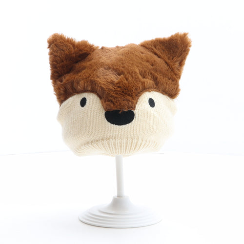F&F Boys Brown Colourblock Acrylic Beanie One Size - Fox design.Size 3-6 months