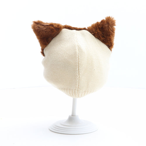 F&F Boys Brown Colourblock Acrylic Beanie One Size - Fox design.Size 3-6 months
