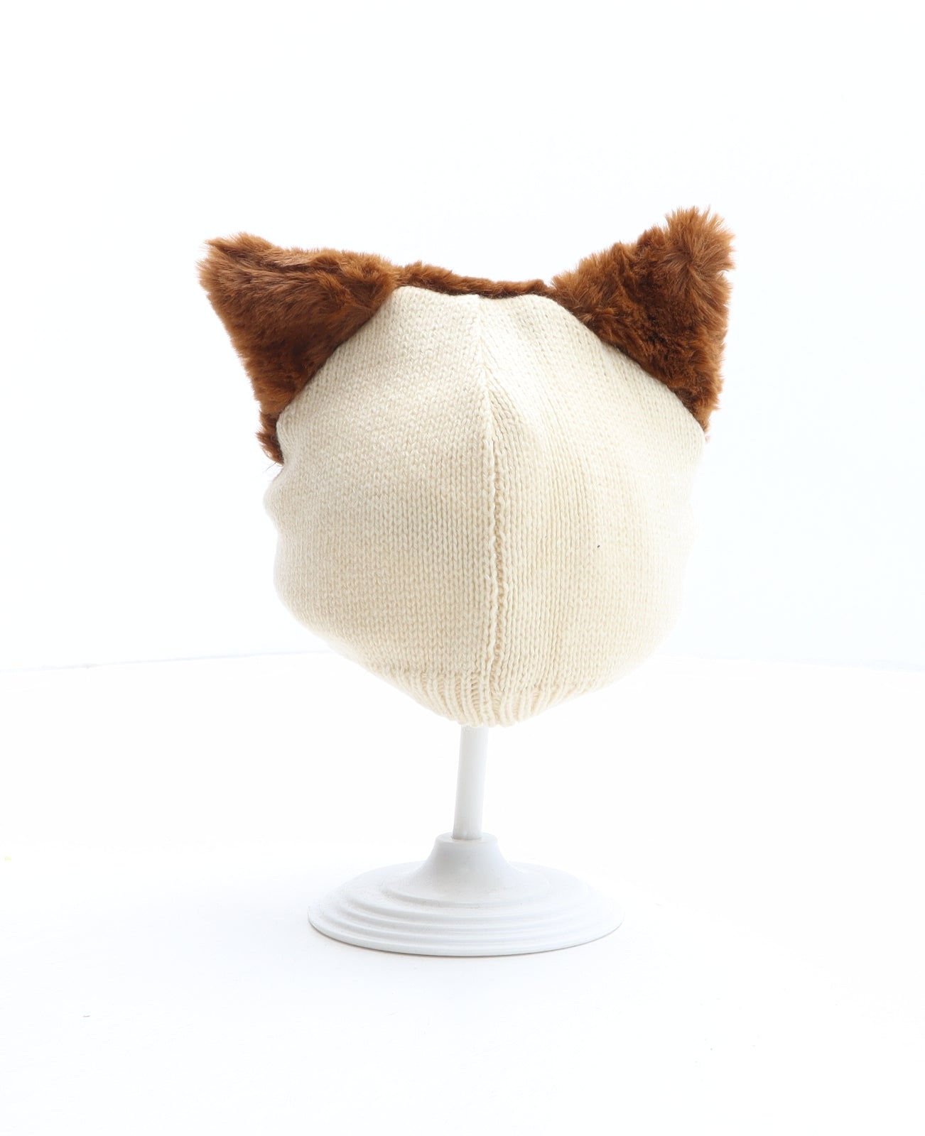 F&F Boys Brown Colourblock Acrylic Beanie One Size - Fox design.Size 3-6 months