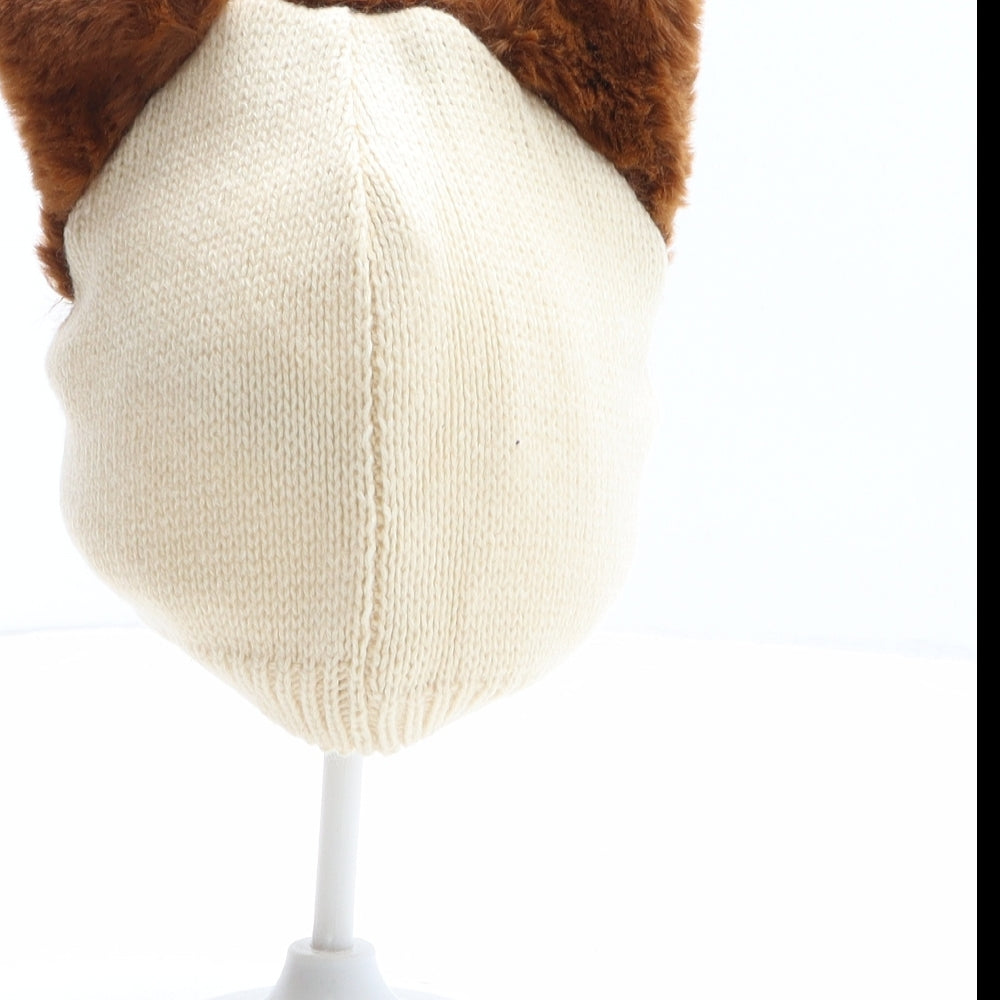 F&F Boys Brown Colourblock Acrylic Beanie One Size - Fox design.Size 3-6 months