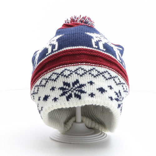 Tesco Mens Multicoloured Fair Isle Acrylic Beanie One Size - Reindeer Pattern, Pom Pom