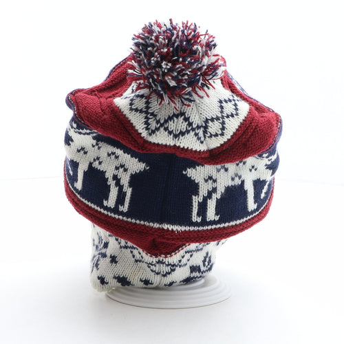 Tesco Mens Multicoloured Fair Isle Acrylic Beanie One Size - Reindeer Pattern, Pom Pom