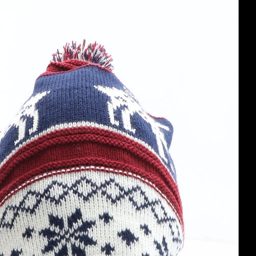 Tesco Mens Multicoloured Fair Isle Acrylic Beanie One Size - Reindeer Pattern, Pom Pom