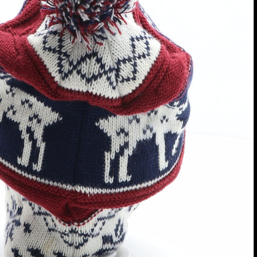 Tesco Mens Multicoloured Fair Isle Acrylic Beanie One Size - Reindeer Pattern, Pom Pom